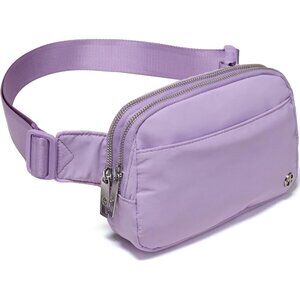 Large Lilac Purple Water-Resistant Nylon Travel Belt Bag with 5 Zipper Pockets